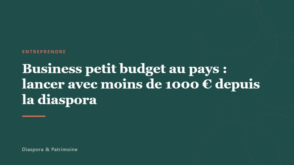 Business petit budget au pays : lancer avec moins de 1000 € depuis la diaspora